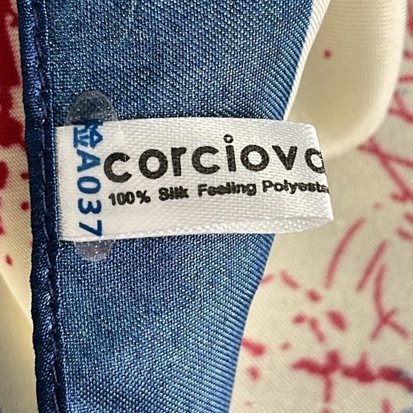 Corciova Abstract Womens Satin Scarf Trees Blue Pink Coral Cream Square - Picture 8 of 12